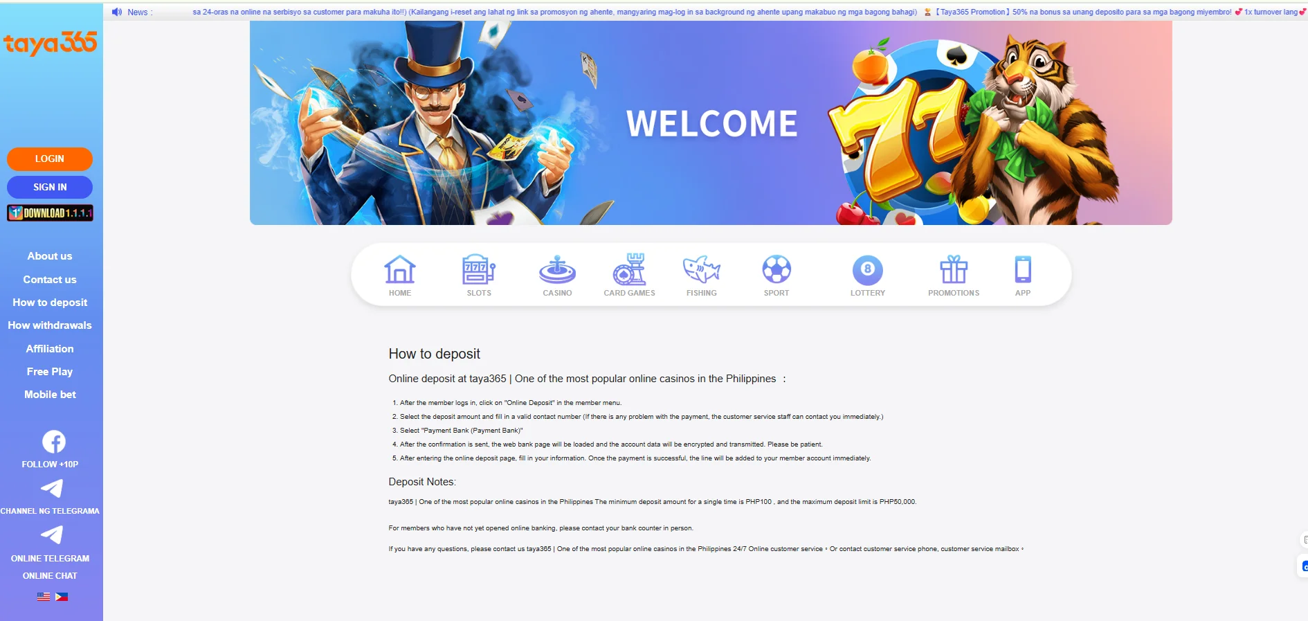 Online deposit at taya365 One of the most popular online casinos